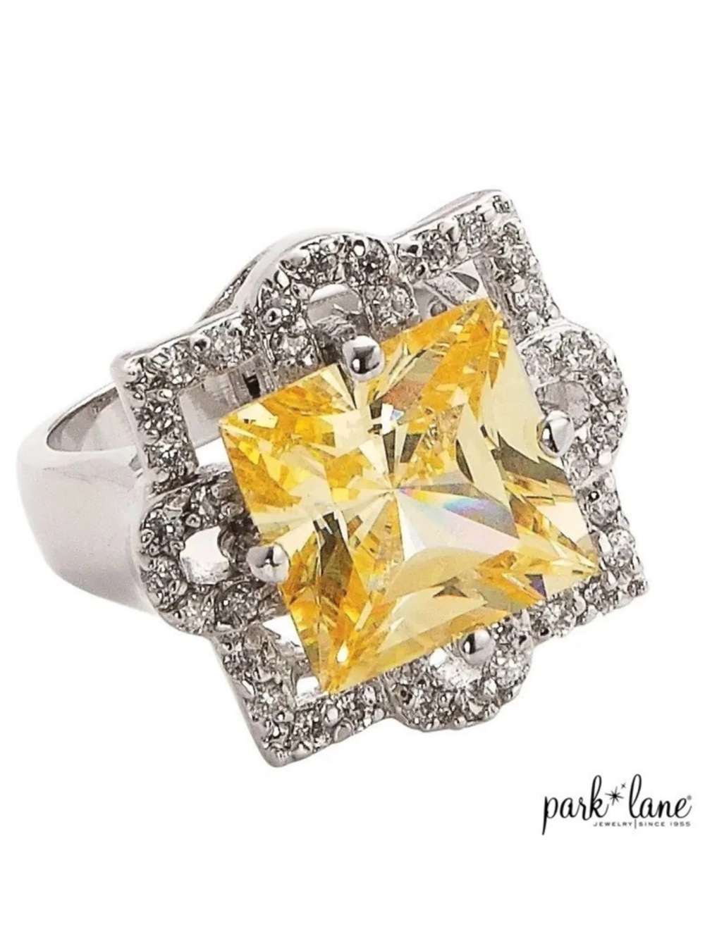 Park Lane Lemontini brilliant yellow Square-Cut Crystal Halo Ring